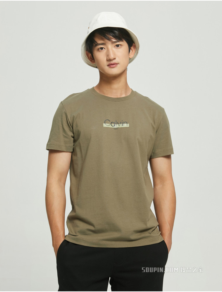 Calvin Klein 男士休闲圆领纯棉简约印花LOGO短袖T恤J320570
