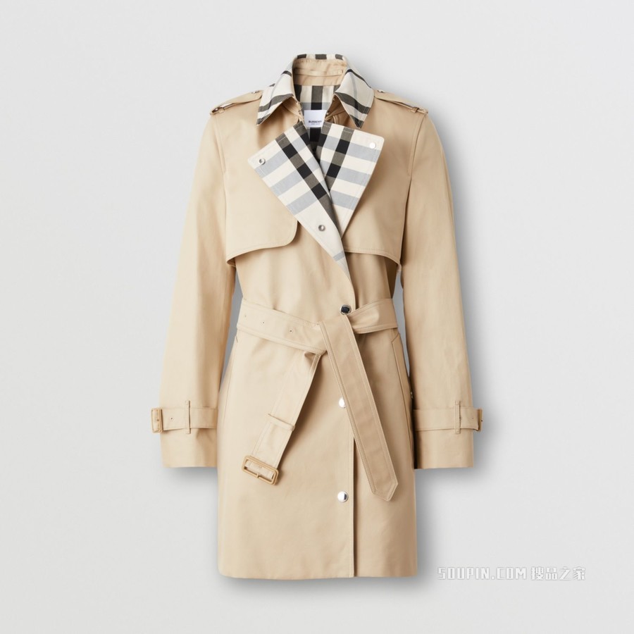 Check Panel Cotton Gabardine Trench Coat (Soft Fawn) - 女士