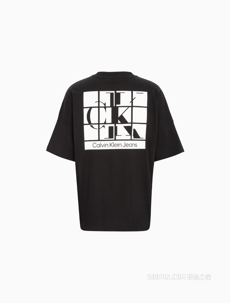 Calvin Klein 男女同款休闲潮流圆领切割图案印花短袖T恤J400212