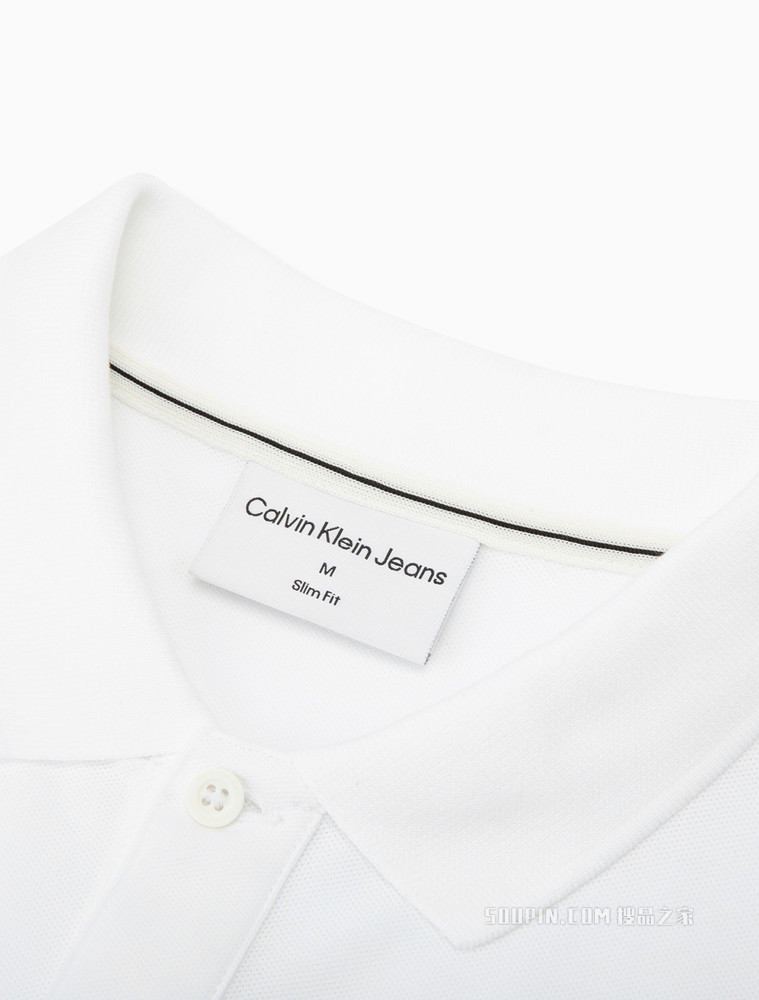 Calvin Klein 男士时尚翻领螺纹醒目提花袖口短袖POLO衫J320564