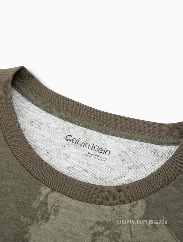 Calvin Klein 男士潮流时尚圆领纯棉做旧印花LOGO短袖T恤40IC807