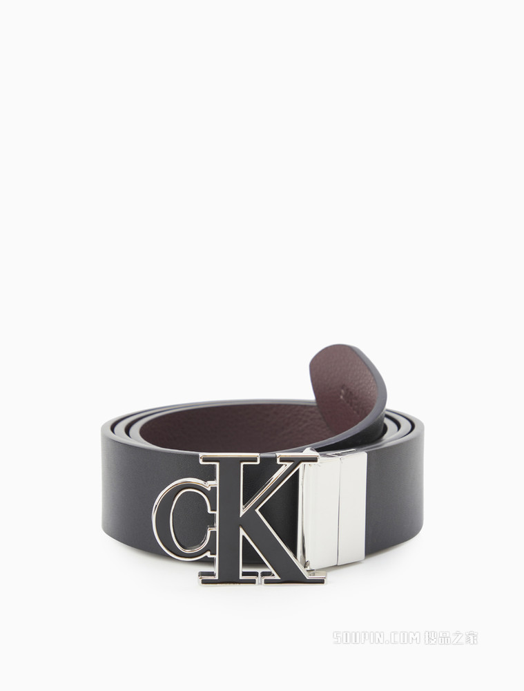 Calvin Klein 男士休闲简约双面用金属CK带头牛皮腰带皮带HC0650