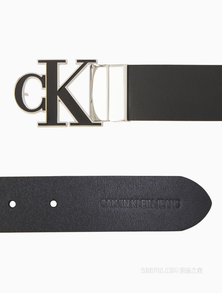 Calvin Klein 男士休闲简约双面用金属CK带头牛皮腰带皮带HC0650