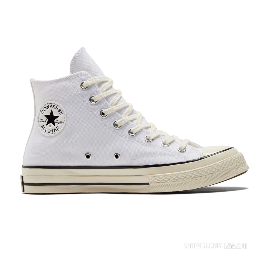 【男女同款】Chuck 70高帮复古帆布小白鞋 中性 白色