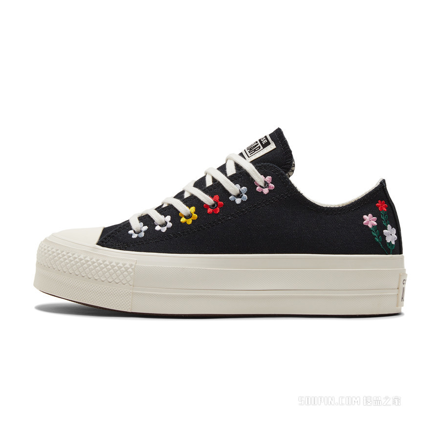 【女子】All Star Lift厚底刺绣帆布鞋 女款 黑色