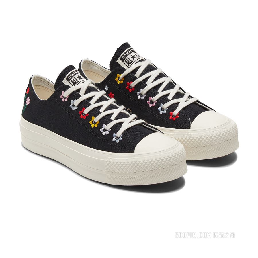 【女子】All Star Lift厚底刺绣帆布鞋 女款 黑色