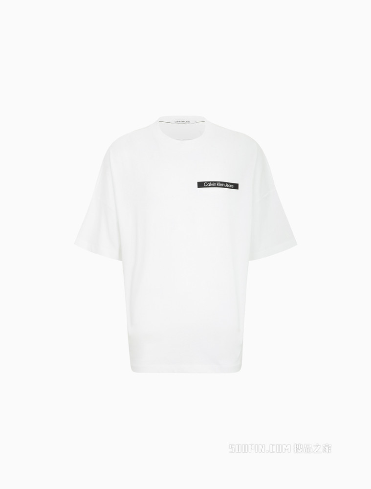 Calvin Klein 男女同款休闲潮流圆领切割图案印花短袖T恤J400212