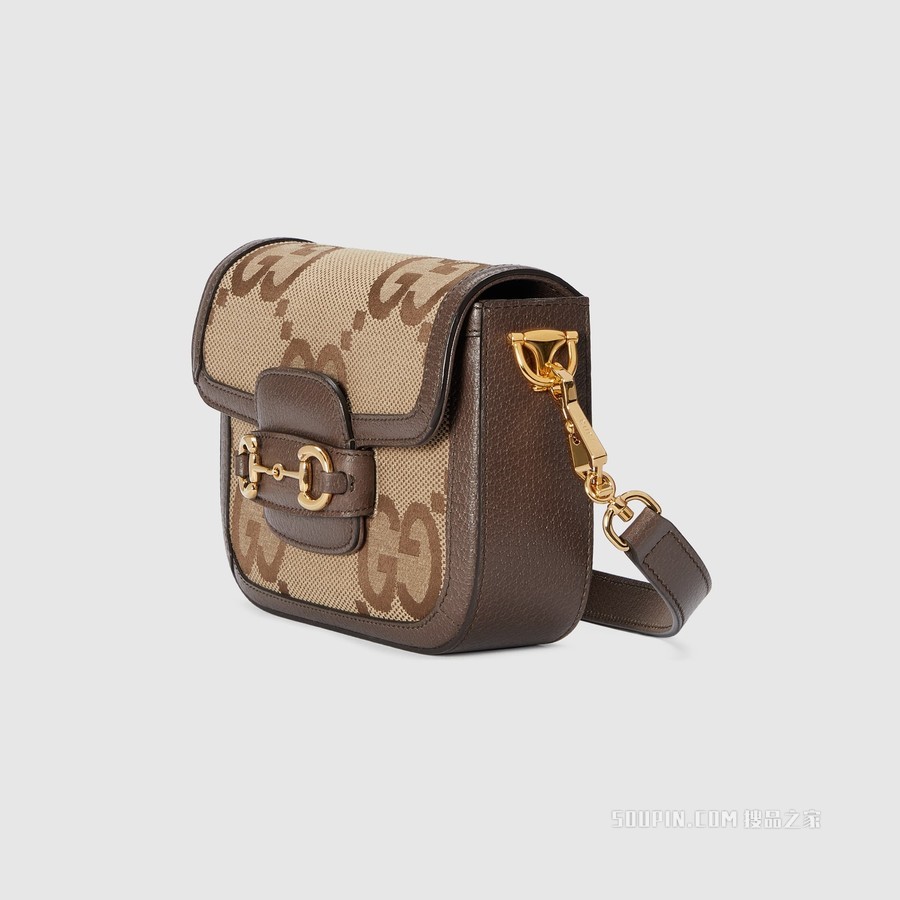 Gucci 马衔扣1955系列超级双G迷你手袋 驼色和乌木色帆布