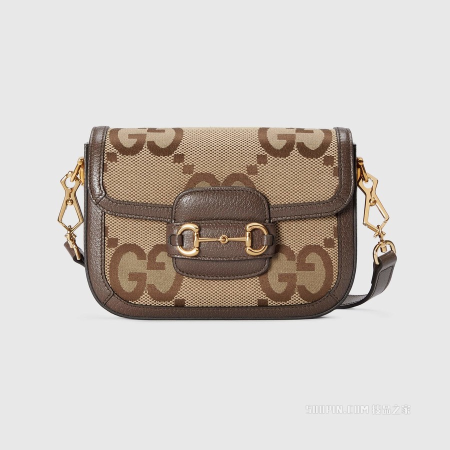 Gucci 马衔扣1955系列超级双G迷你手袋 驼色和乌木色帆布
