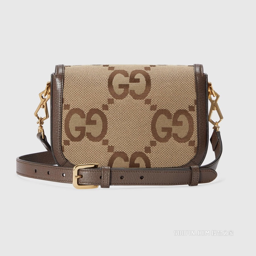 Gucci 马衔扣1955系列超级双G迷你手袋 驼色和乌木色帆布