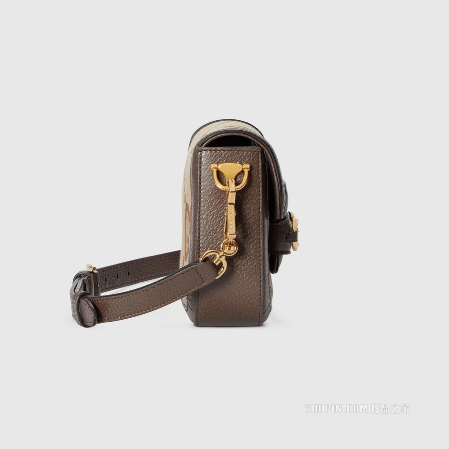 Gucci 马衔扣1955系列超级双G迷你手袋 驼色和乌木色帆布