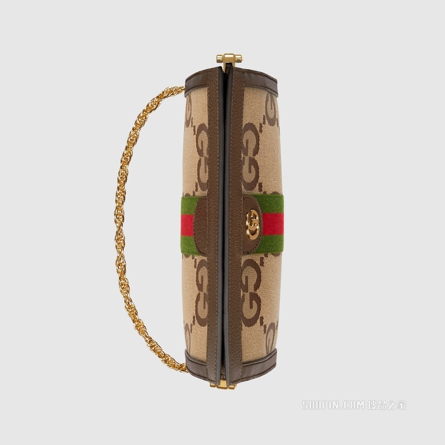 Ophidia系列超级双G小号肩背包 驼色和乌木色帆布