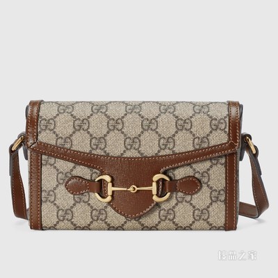 Gucci马衔扣1955系列迷你手袋 米色和乌木色GG Supreme帆布
