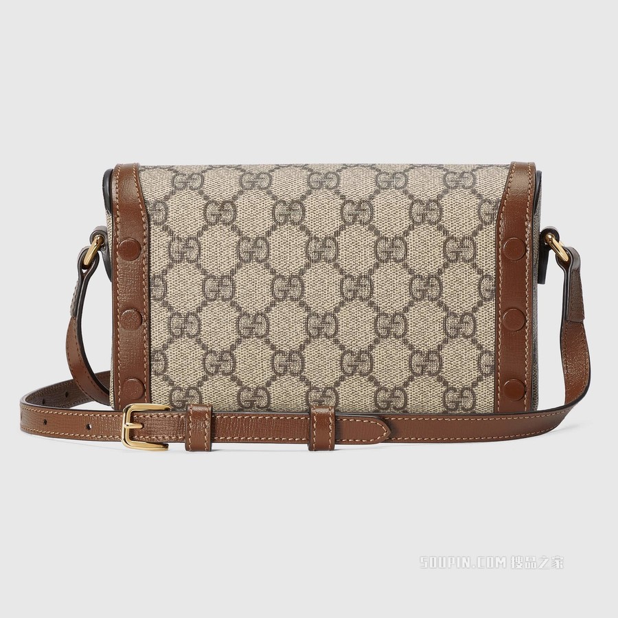 Gucci马衔扣1955系列迷你手袋 米色和乌木色GG Supreme帆布