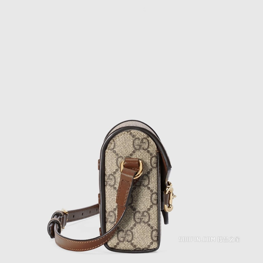 Gucci马衔扣1955系列迷你手袋 米色和乌木色GG Supreme帆布