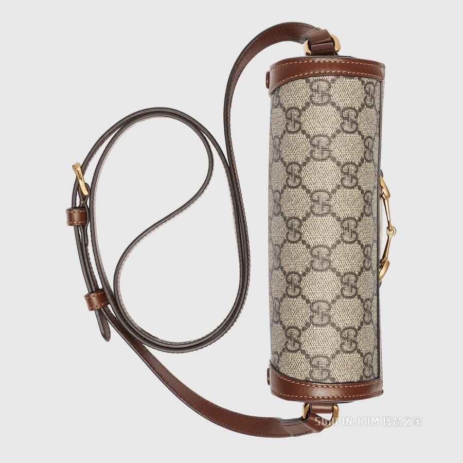 Gucci马衔扣1955系列迷你手袋 米色和乌木色GG Supreme帆布