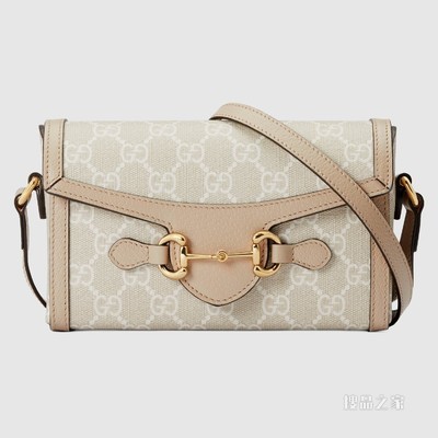 Gucci马衔扣1955系列迷你手袋 米色和白色GG Supreme帆布