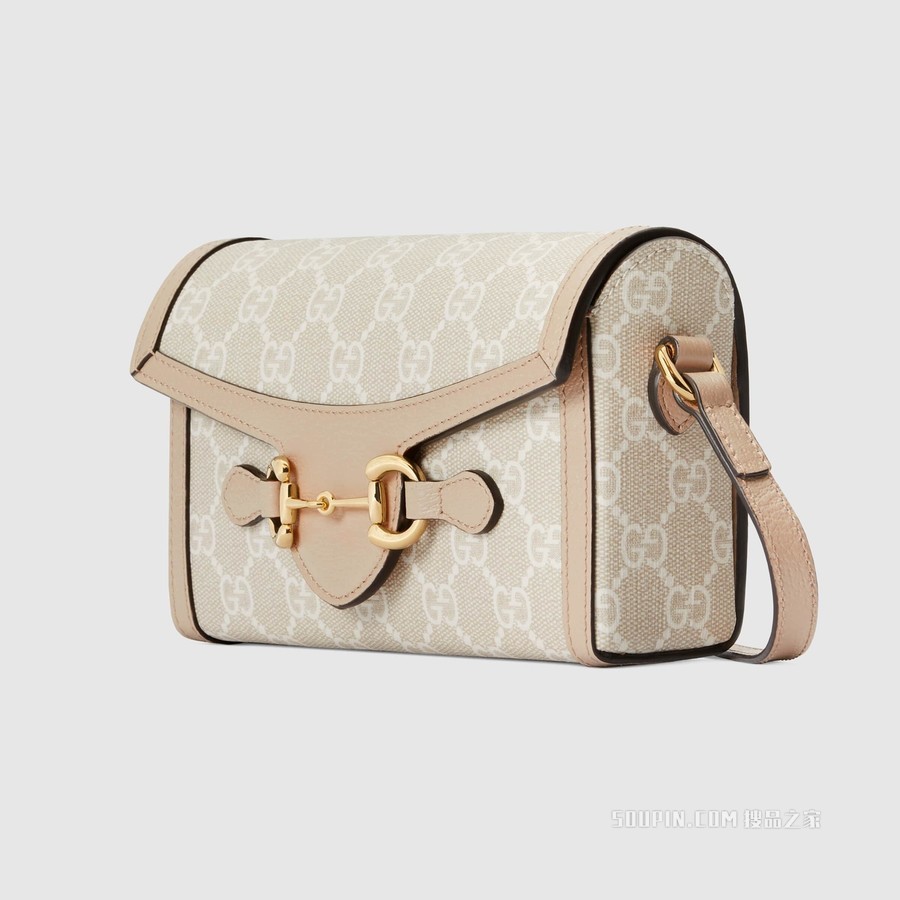 Gucci马衔扣1955系列迷你手袋 米色和白色GG Supreme帆布