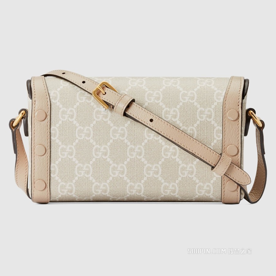 Gucci马衔扣1955系列迷你手袋 米色和白色GG Supreme帆布