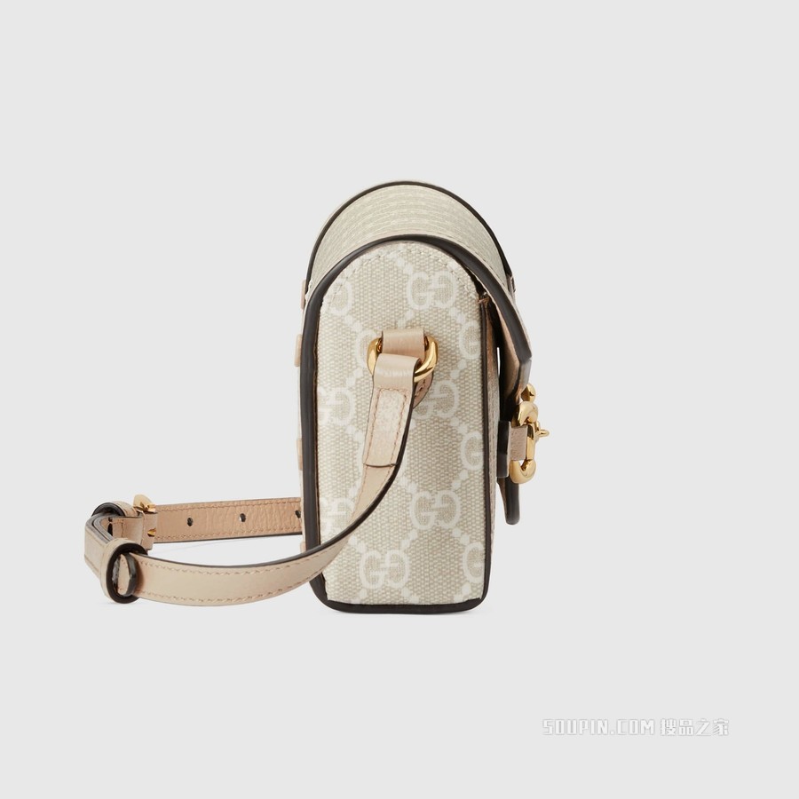 Gucci马衔扣1955系列迷你手袋 米色和白色GG Supreme帆布
