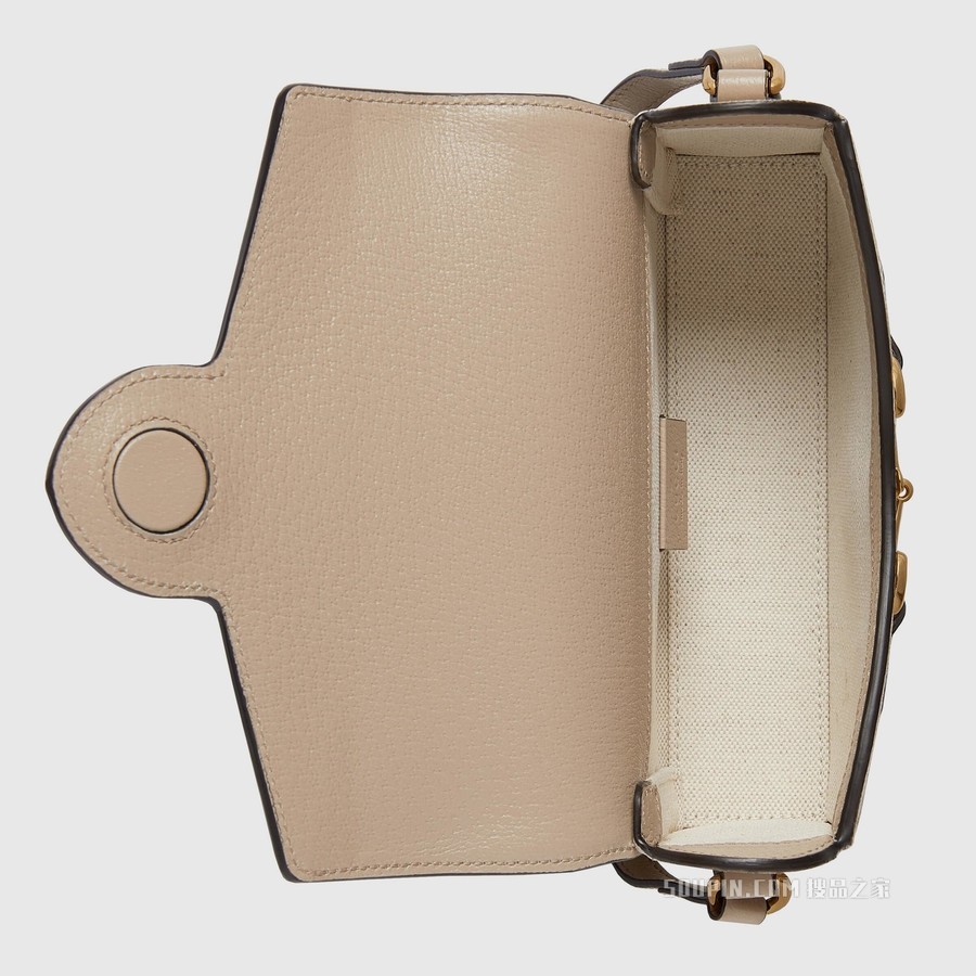 Gucci马衔扣1955系列迷你手袋 米色和白色GG Supreme帆布