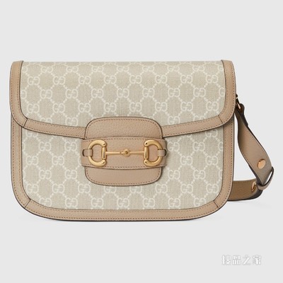 Gucci 马衔扣1955系列小号手袋 米色和白色帆布