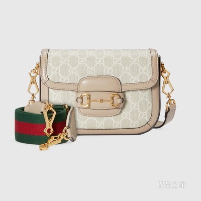 Gucci 马衔扣1955系列GG迷你手袋 米色和白色帆布