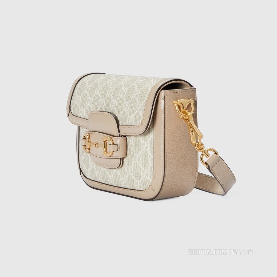 Gucci 马衔扣1955系列GG迷你手袋 米色和白色帆布