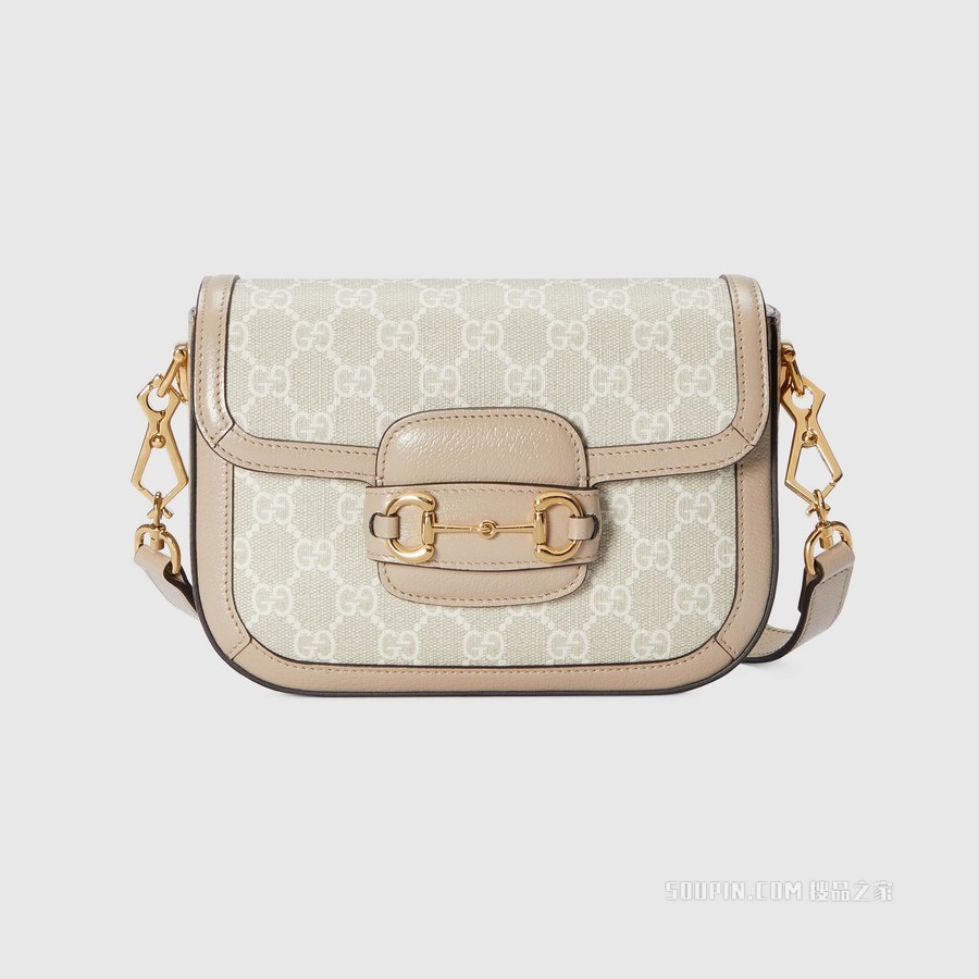 Gucci 马衔扣1955系列GG迷你手袋 米色和白色帆布