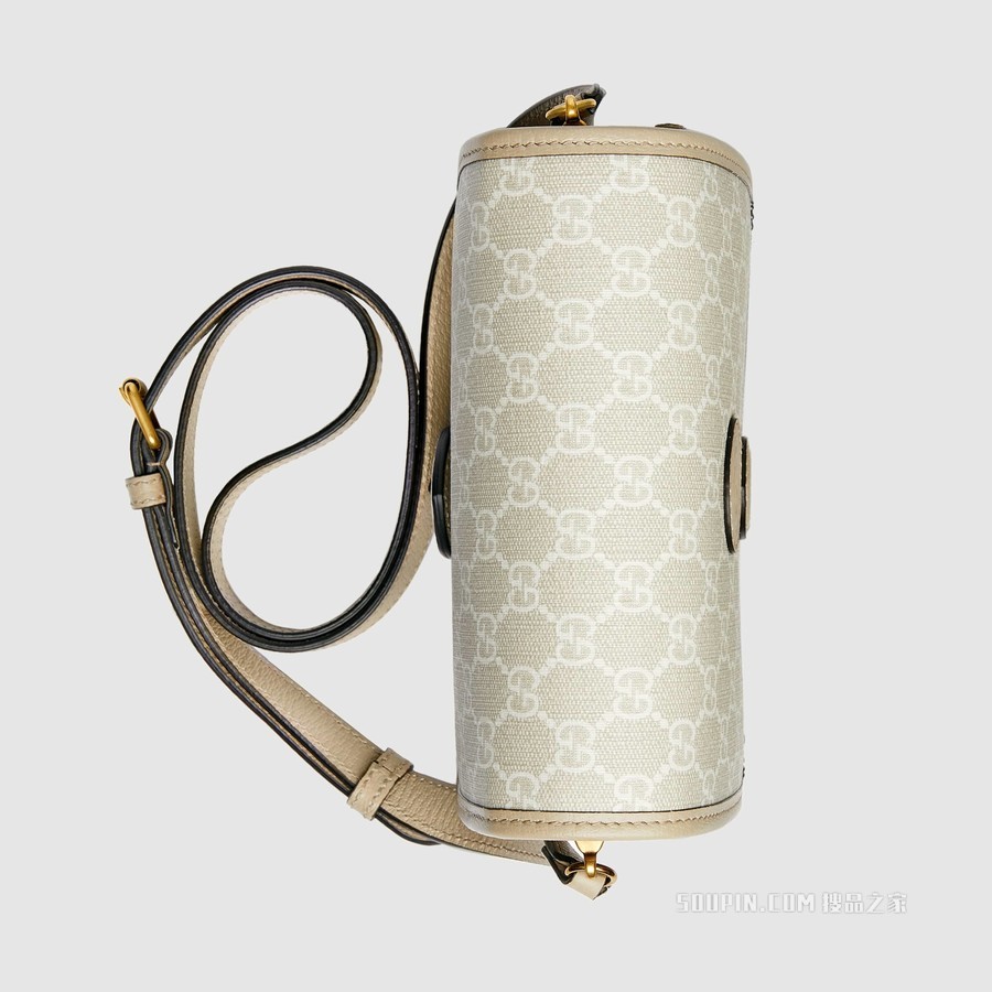 互扣式双G迷你肩背包 米色和白色GG Supreme帆布
