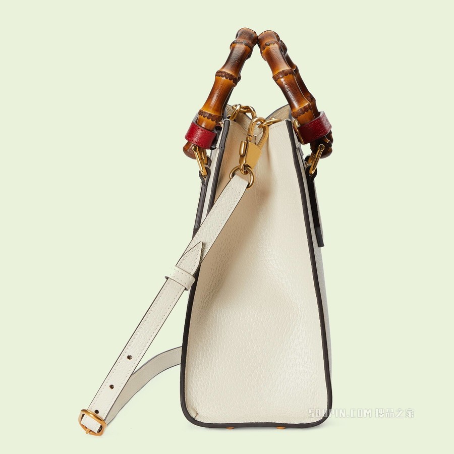 Gucci Diana竹节小号托特包 白色皮革