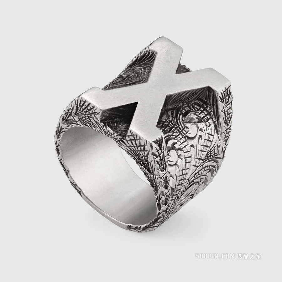 字母“X”造型纯银戒指 纯银