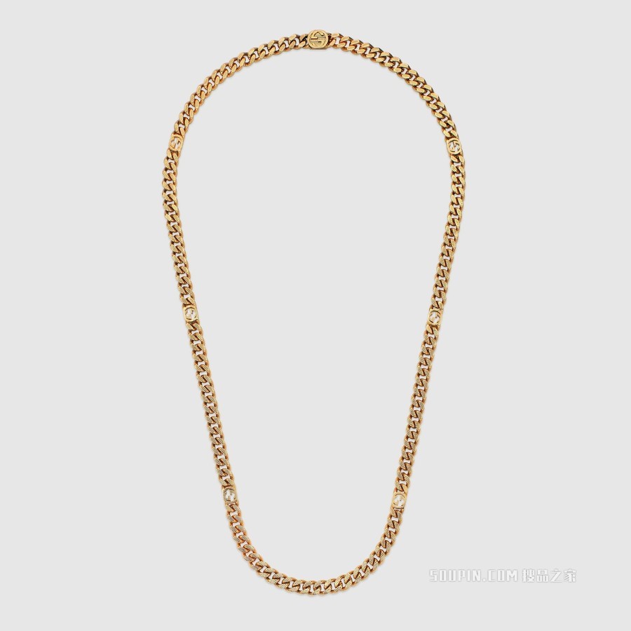 互扣式双G长款项链 黄金色调金属