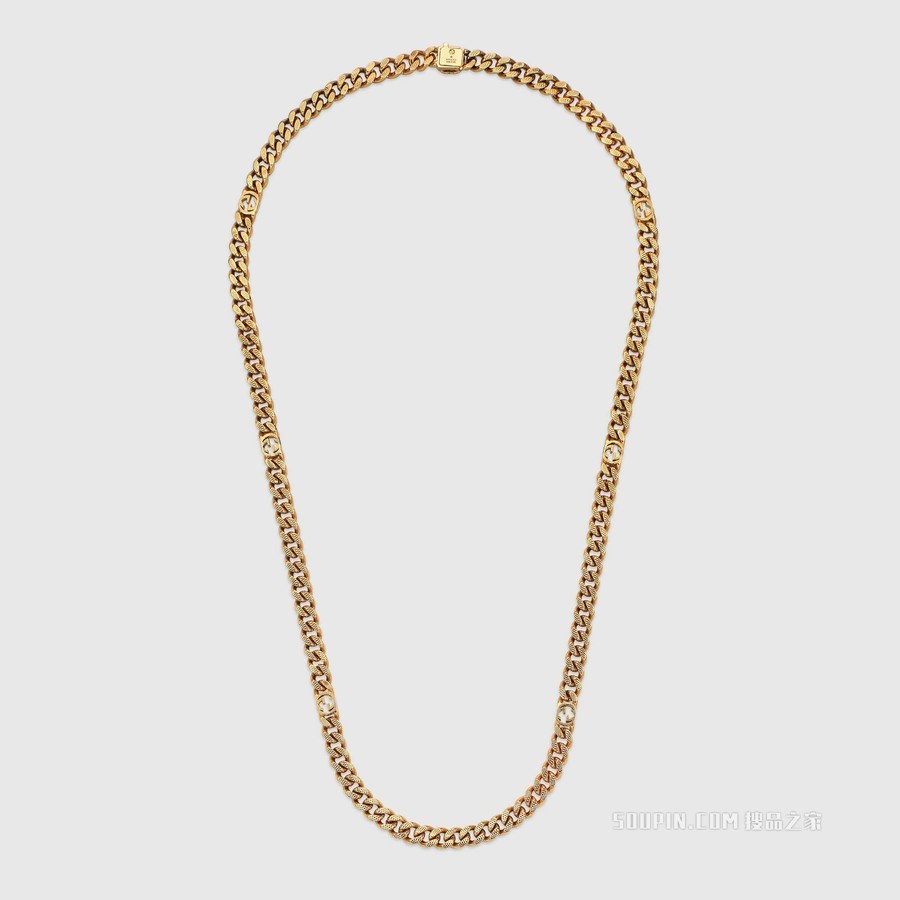 互扣式双G长款项链 黄金色调金属