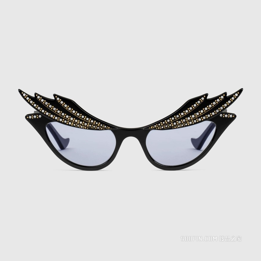猫眼造型镜框太阳眼镜 黑色醋纤