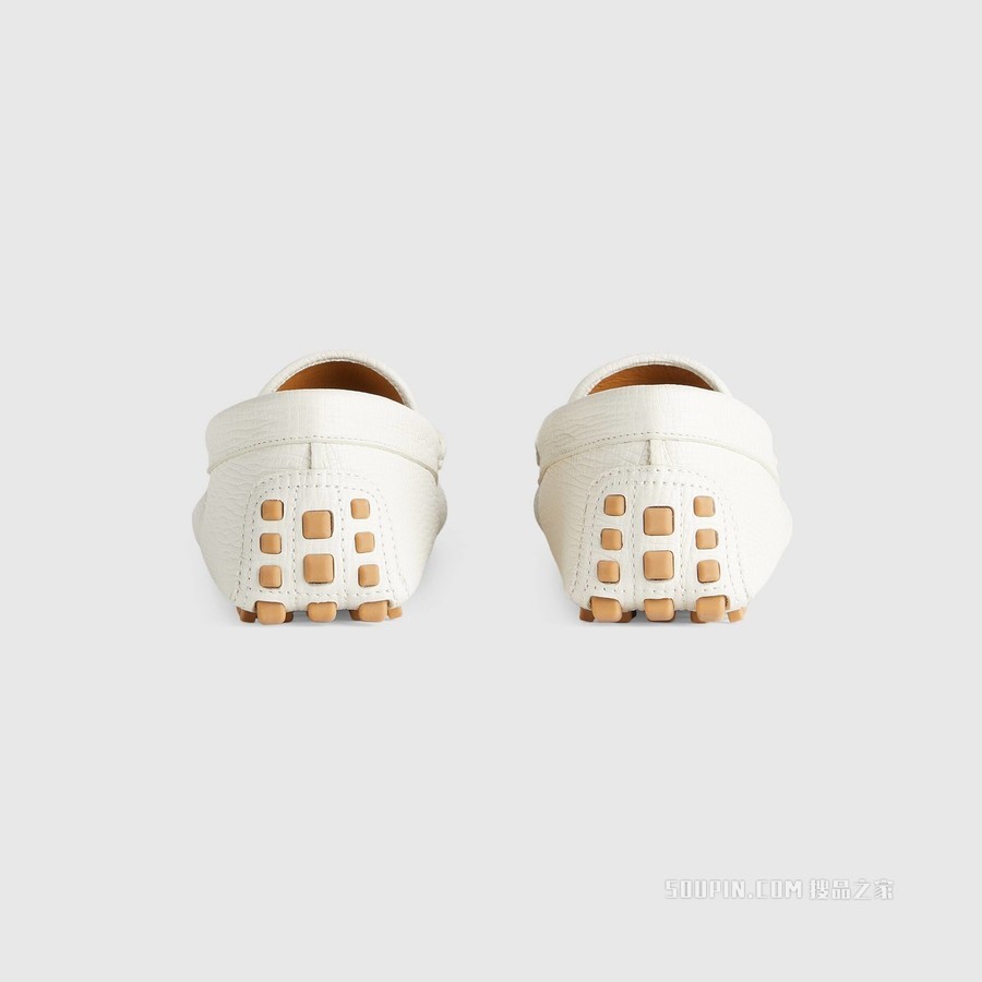 男士饰马衔扣驾车鞋 白色皮革