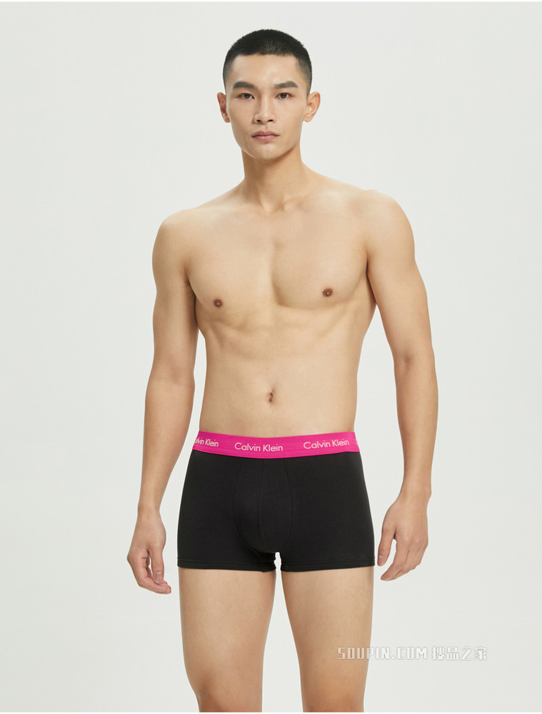 Calvin Klein 男士三条装彩色循环LOGO腰边弹力棉质低腰平角内裤U2664