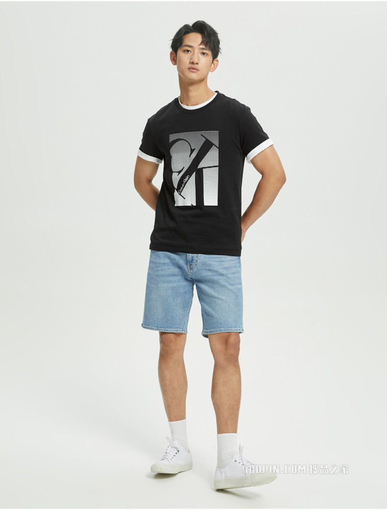 Calvin Klein 男士时尚圆领纯棉醒目LOGO短袖T恤40IC806