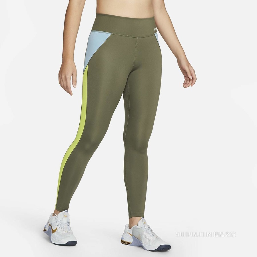 Nike One Dri-FIT 女子中腰撞色紧身裤