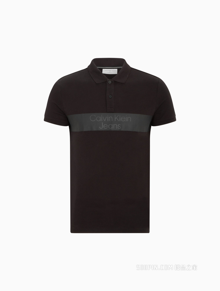 Calvin Klein 男士纯棉拼色胶印LOGO条翻领短袖POLO衫J320944