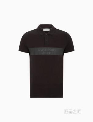 Calvin Klein 男士纯棉拼色胶印LOGO条翻领短袖POLO衫J320944