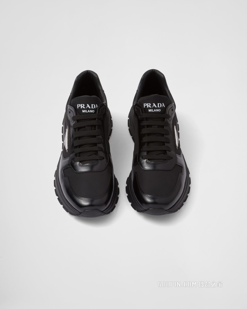 Prada PRAX 1 Re-Nylon 再生尼龙和亮面皮革运动鞋