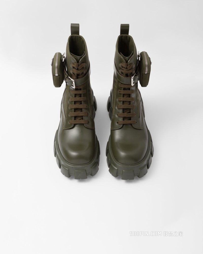 Monolith 亮面皮革和尼龙中筒靴