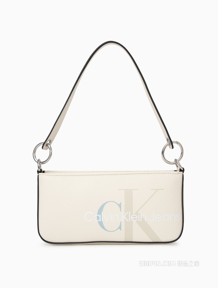 Calvin Klein 女包拉链手提交叠印花单肩腋下法棍包DH2919