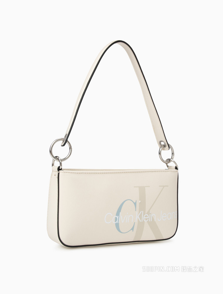 Calvin Klein 女包拉链手提交叠印花单肩腋下法棍包DH2919