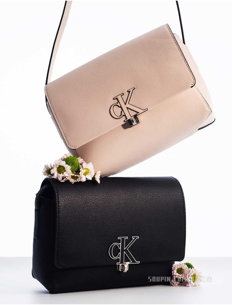 Calvin Klein 女包复古翻盖式立体LOGO斜挎单肩包DH2901