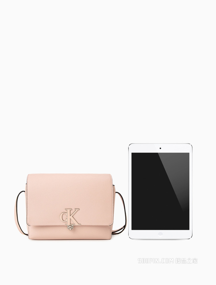 Calvin Klein 女包复古翻盖式立体LOGO斜挎单肩包DH2901