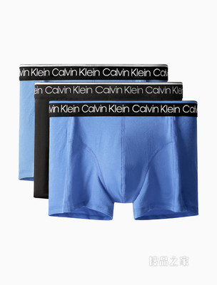 Calvin Klein 男士三条装循环LOGO腰边棉质透气贴身平角内裤NP2421O