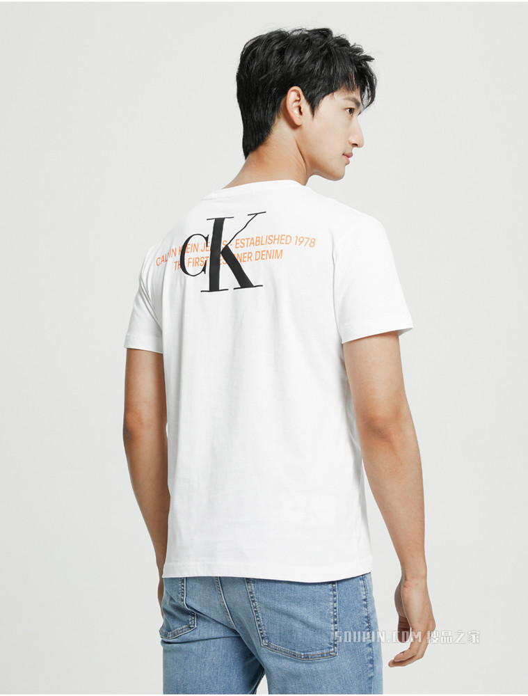Calvin Klein 男士圆领纯棉撞色重叠LOGO短袖T恤ZM01924