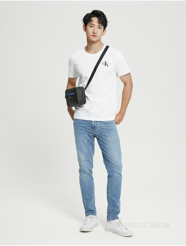 Calvin Klein 男士圆领纯棉撞色重叠LOGO短袖T恤ZM01924